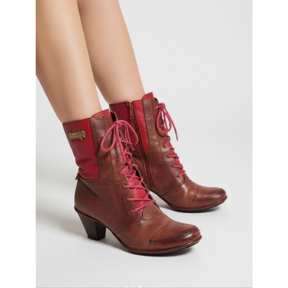 Maciejka S9/10 Leather Lace-up Heeled Boots Victorian Red